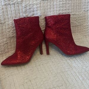 Red Sequin Ankle Boots